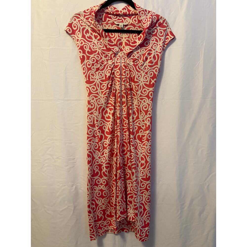 Banana Republic Dress Red White Ruched Cap Sleeve Sz M